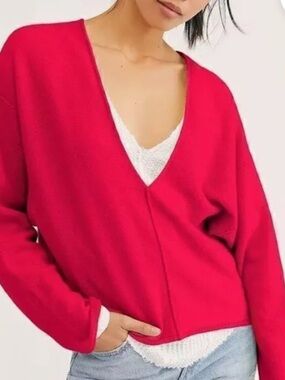 XL Free People Solitaire 100% Cashmere Fuchsia Cropped Sweater Slouchy Oversized